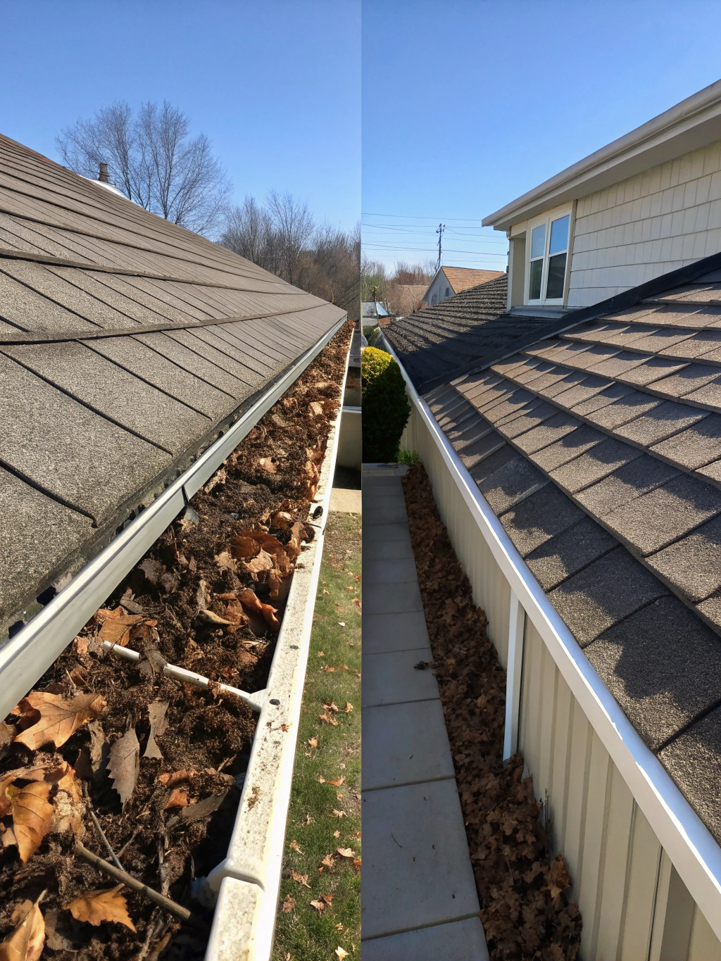 Before and after gutter cleaning results