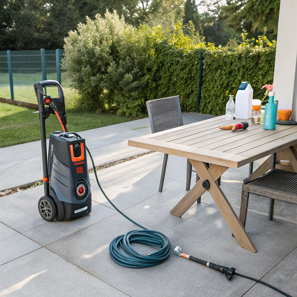 Patio area being pressure washed