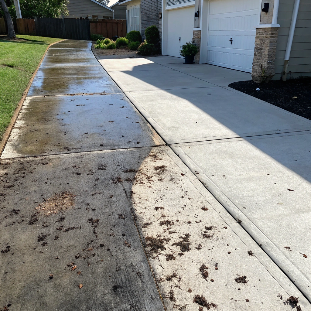 Pressure washing a dirty driveway surface